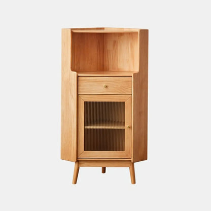 Modern Espresso Wood Glass Paned Corner Storage Cabinet