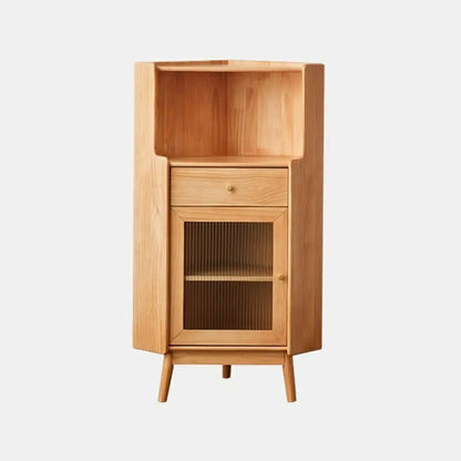 Modern Espresso Wood Glass Paned Corner Storage Cabinet