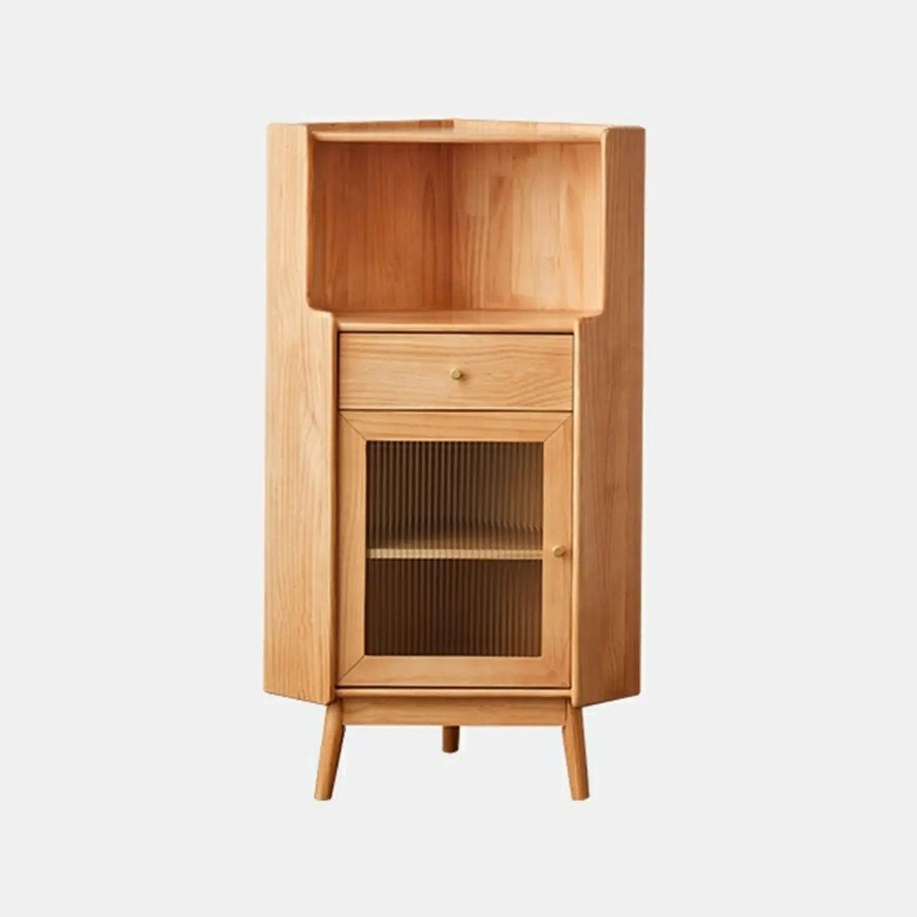 Modern Espresso Wood Glass Paned Corner Storage Cabinet
