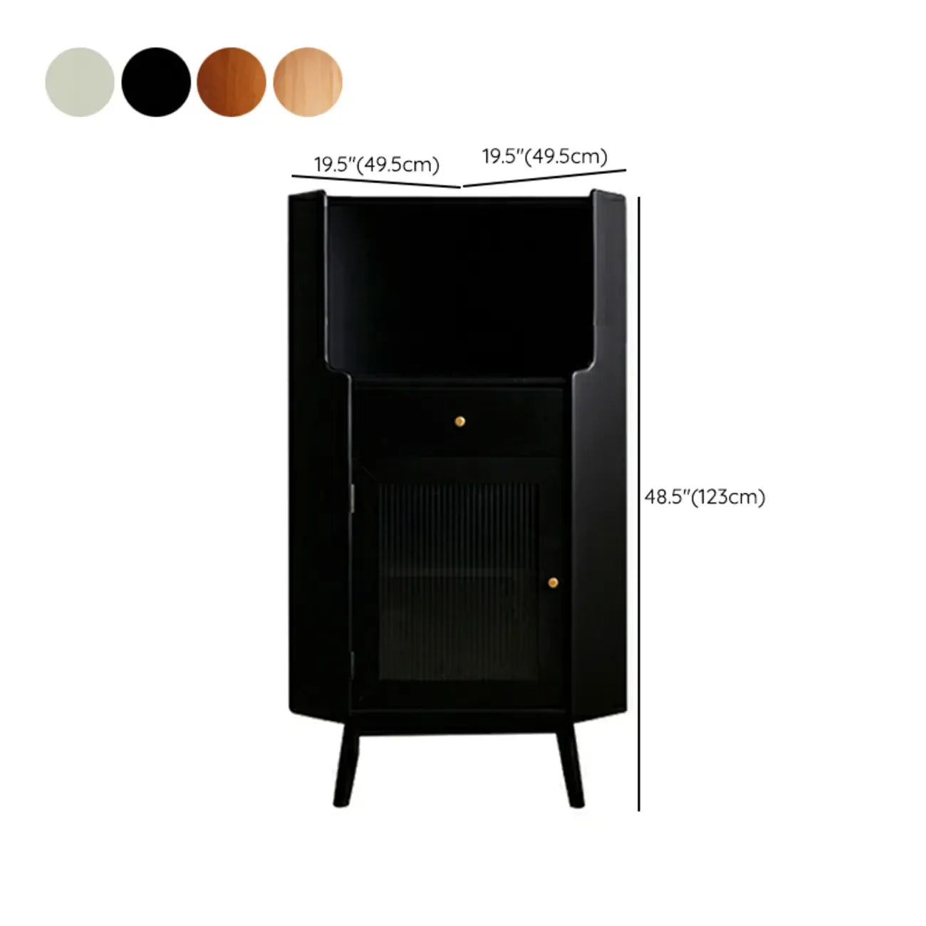 Modern Espresso Wood Glass Paned Corner Storage Cabinet