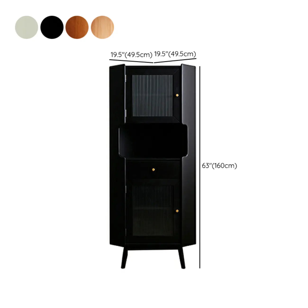 Modern Espresso Wood Glass Paned Corner Storage Cabinet