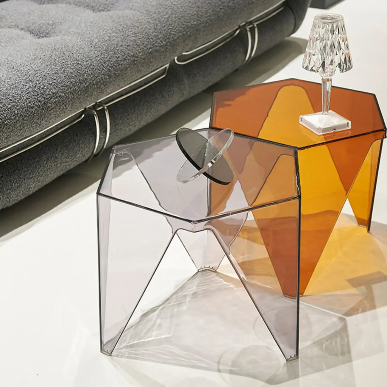 Contemporary Hexagon Acrylic End Table for Living Room