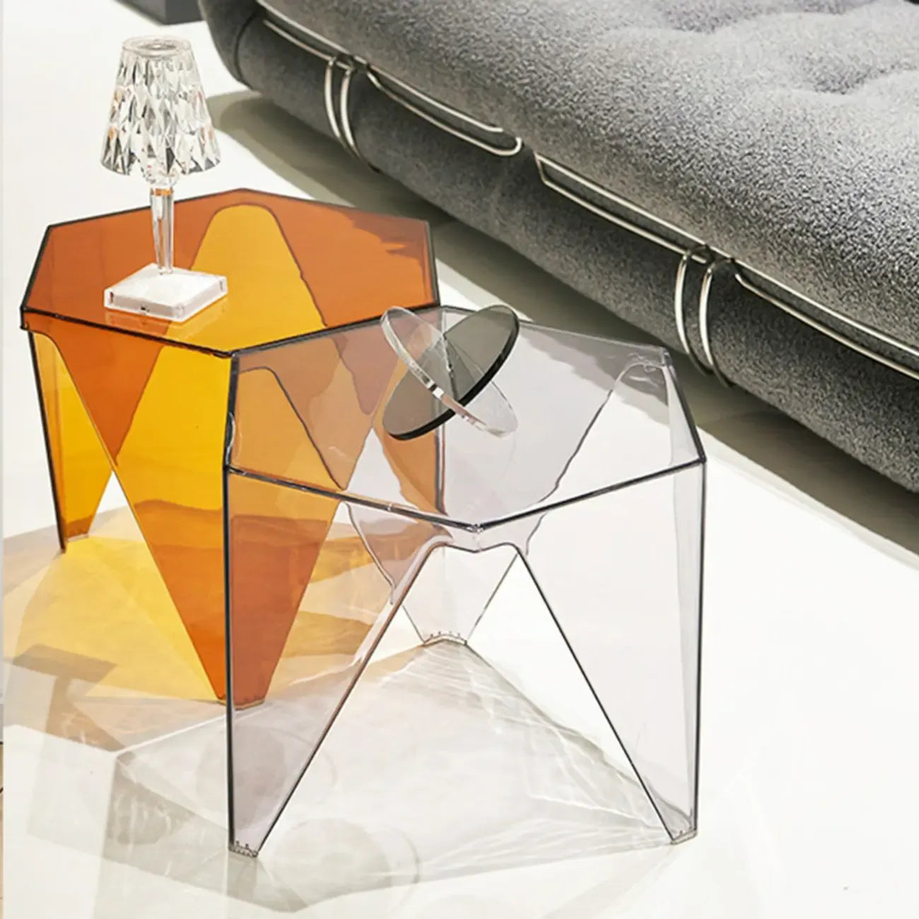 Contemporary Hexagon Acrylic End Table for Living Room