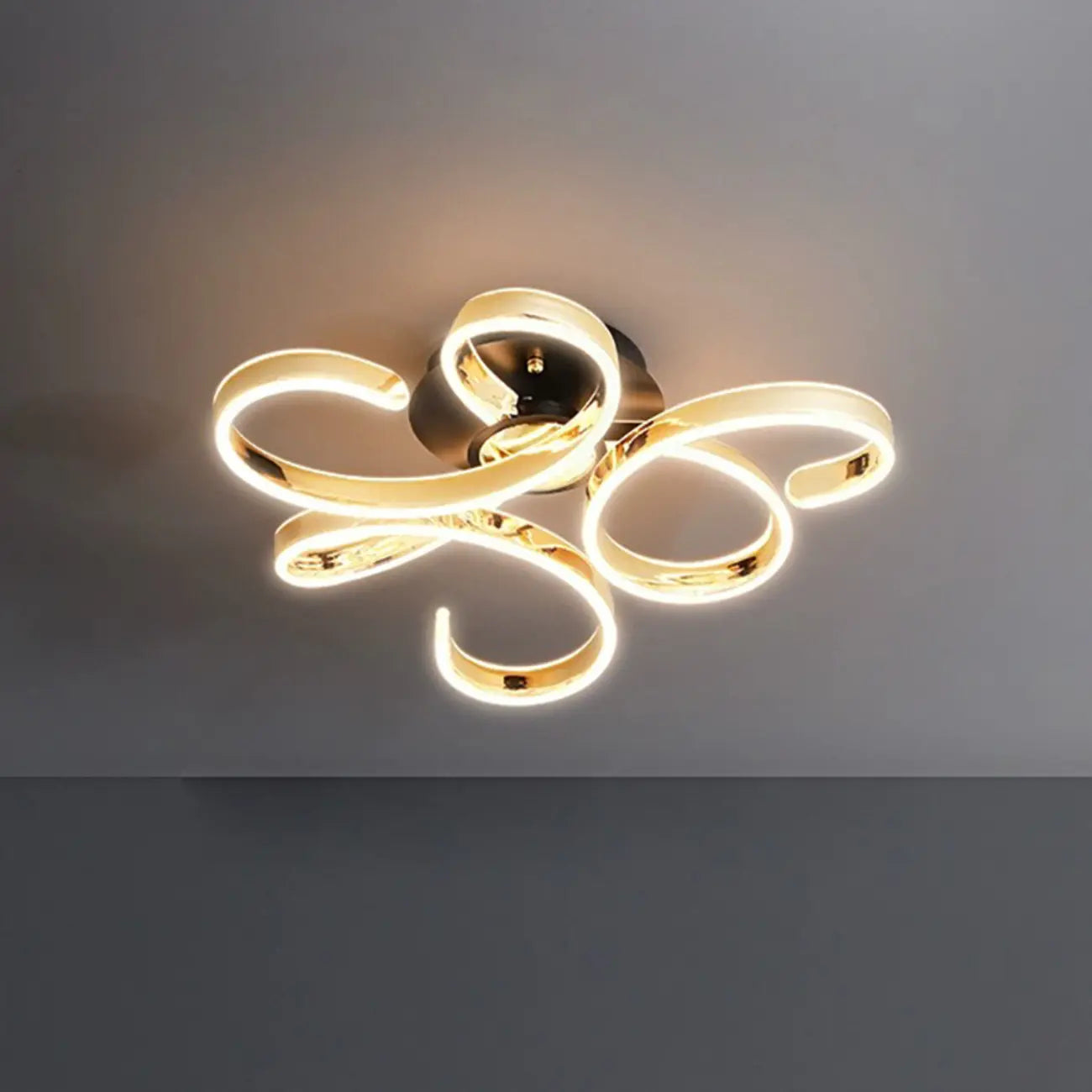 Gold Ribbon LED Semi Flush Ceiling Light 3-Gear Dimming