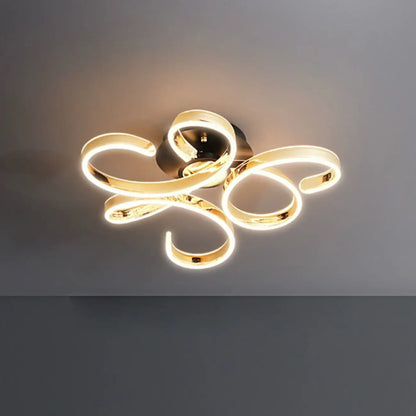 Gold Ribbon LED Semi Flush Ceiling Light 3-Gear Dimming