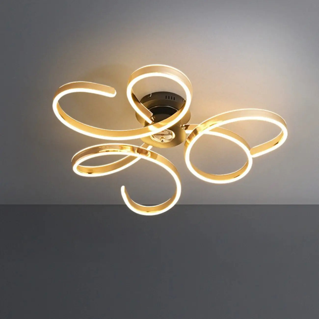 Gold Ribbon LED Semi Flush Ceiling Light 3-Gear Dimming