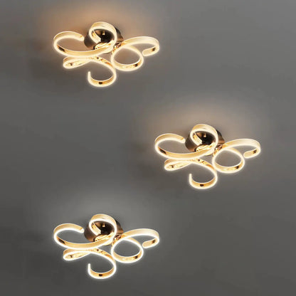 Gold Ribbon LED Semi Flush Ceiling Light 3-Gear Dimming