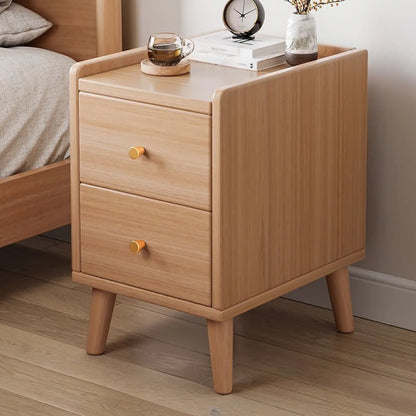 Natural Wood Scandinavian 2-Drawers Narrow Nightstand