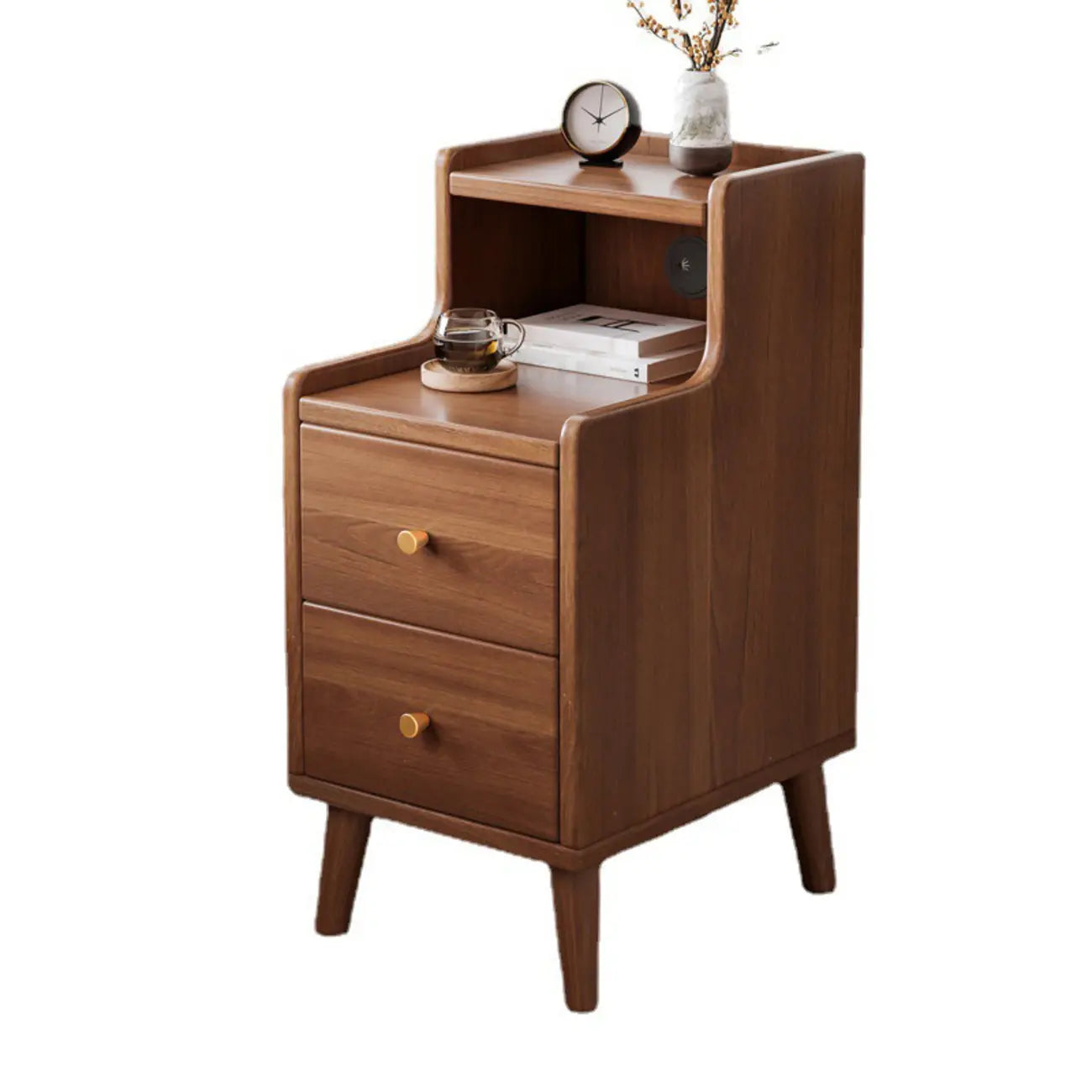 Natural Wood Scandinavian 2-Drawers Narrow Nightstand