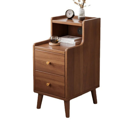 Natural Wood Scandinavian 2-Drawers Narrow Nightstand