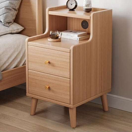 Natural Wood Scandinavian 2-Drawers Narrow Nightstand