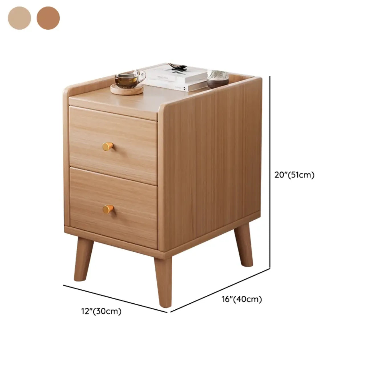 Natural Wood Scandinavian 2-Drawers Narrow Nightstand