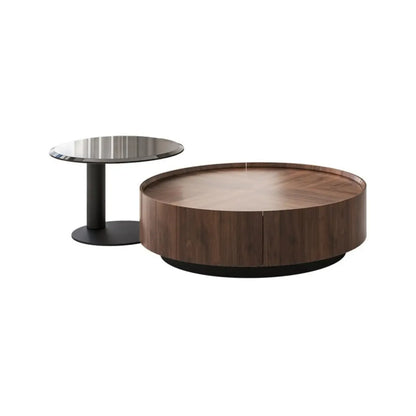 2 Drawers Round Reclaimed Wood Nesting Pallet Coffee Table