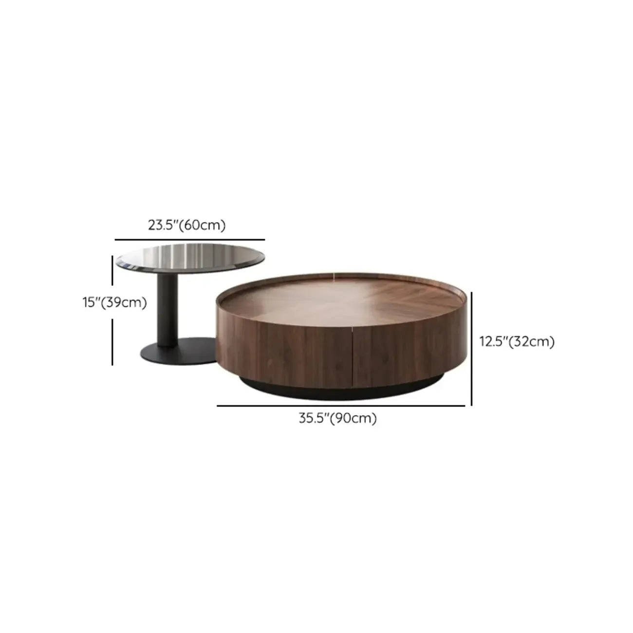 2 Drawers Round Reclaimed Wood Nesting Pallet Coffee Table