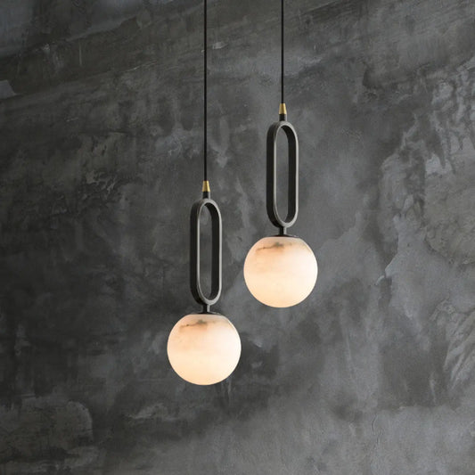 Modern Black Metal Stone Globe Bi-pin Pendant Light