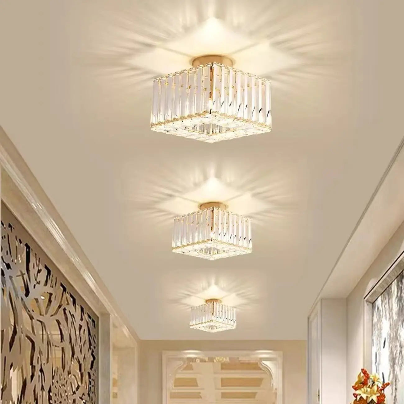 Stylish Square Crystal Semi-Flush LED Ceiling Light