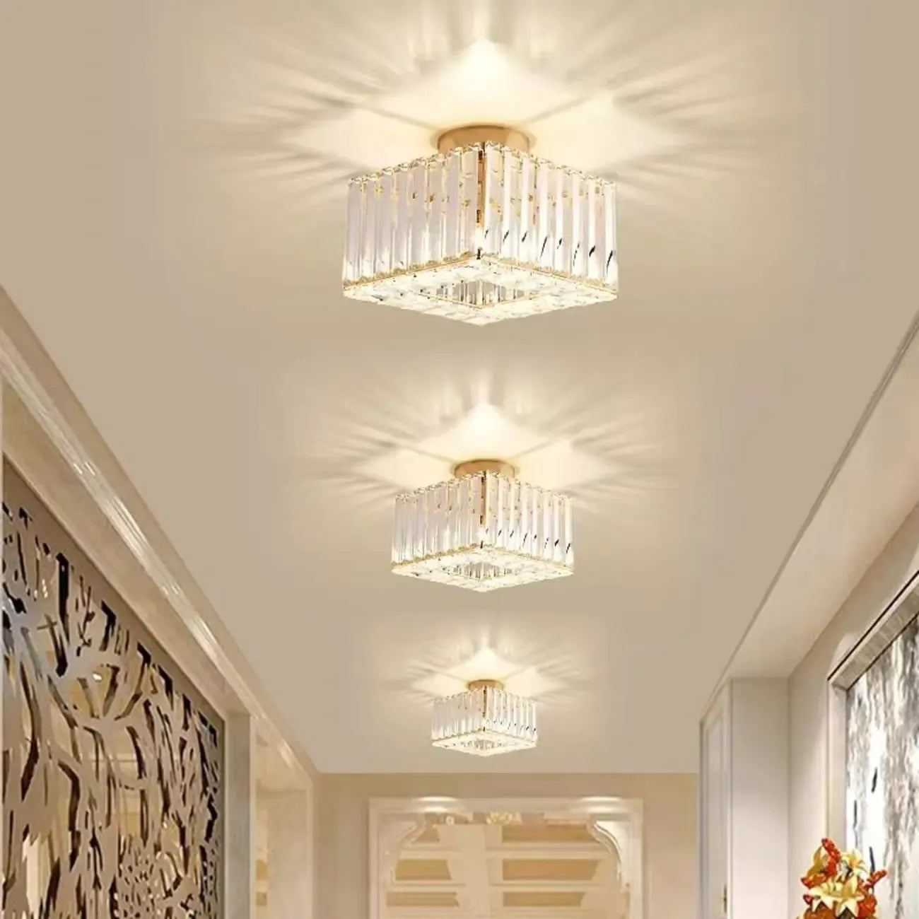 Stylish Square Crystal Semi-Flush LED Ceiling Light