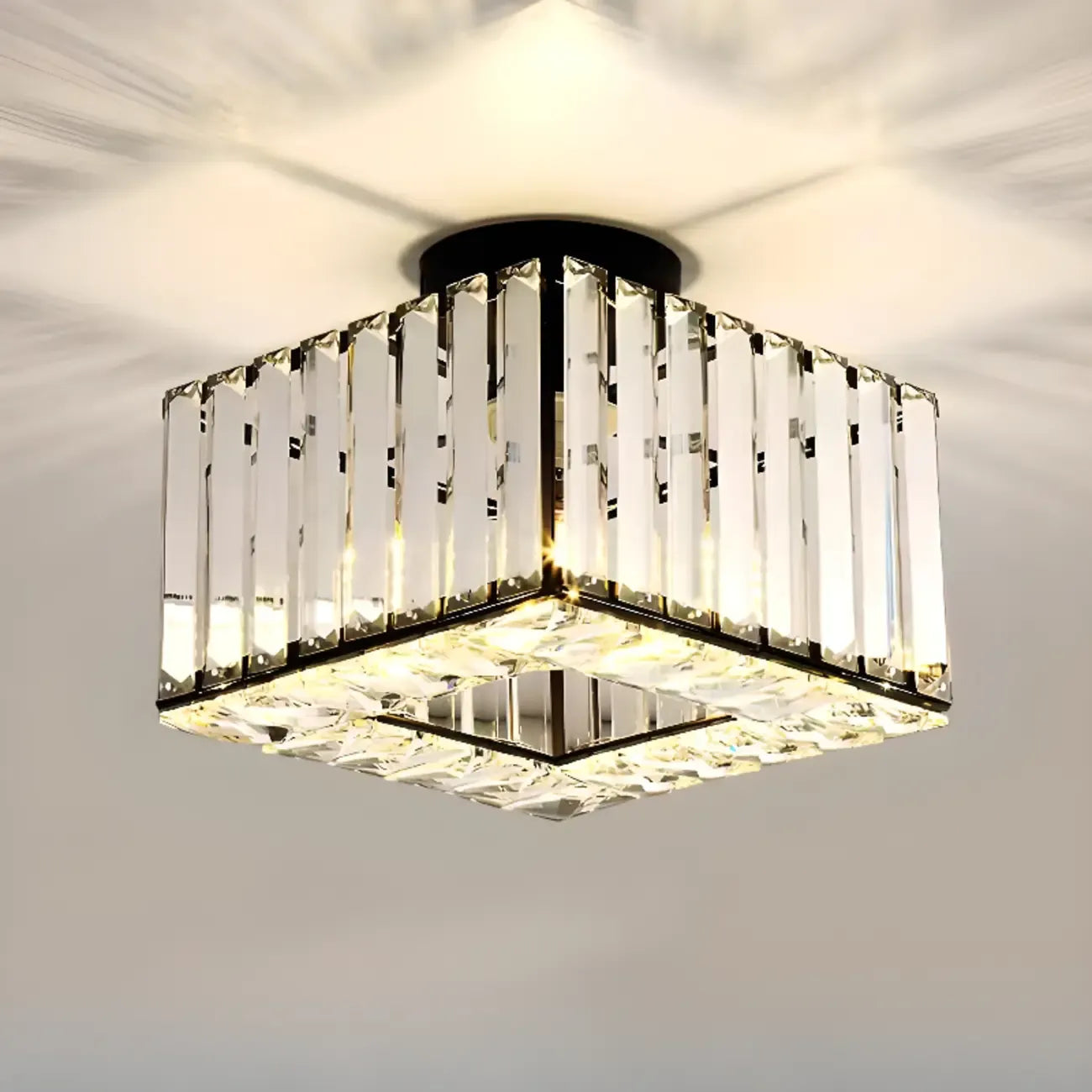 Stylish Square Crystal Semi-Flush LED Ceiling Light