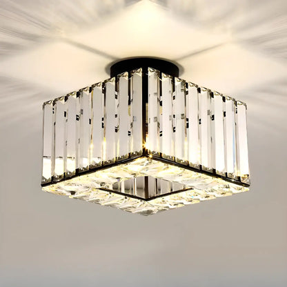 Stylish Square Crystal Semi-Flush LED Ceiling Light