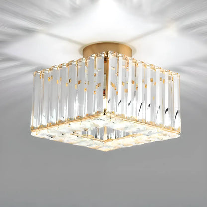 Stylish Square Crystal Semi-Flush LED Ceiling Light