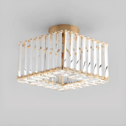Stylish Square Crystal Semi-Flush LED Ceiling Light