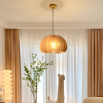 Modern Wood Drum Cord Hanging Pendant Light