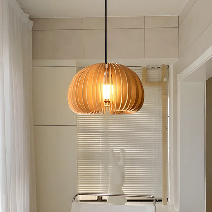 Modern Wood Drum Cord Hanging Pendant Light