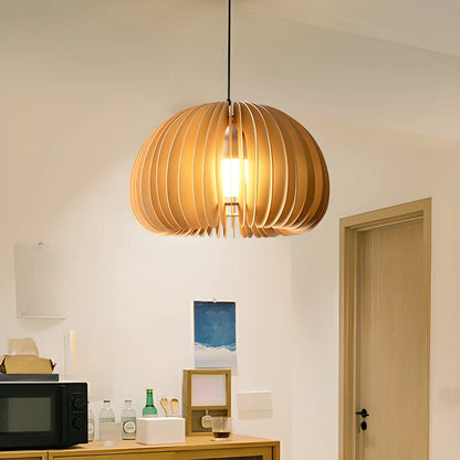 Modern Wood Drum Cord Hanging Pendant Light