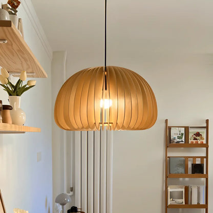 Modern Wood Drum Cord Hanging Pendant Light