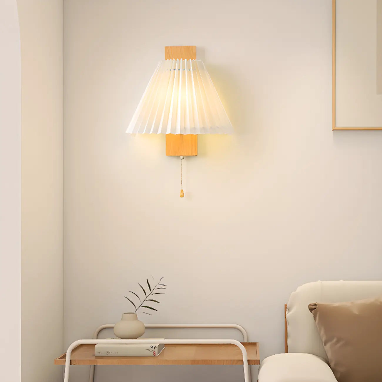 Modern Pleated Wall Sconce with Pull Chain for Living Room