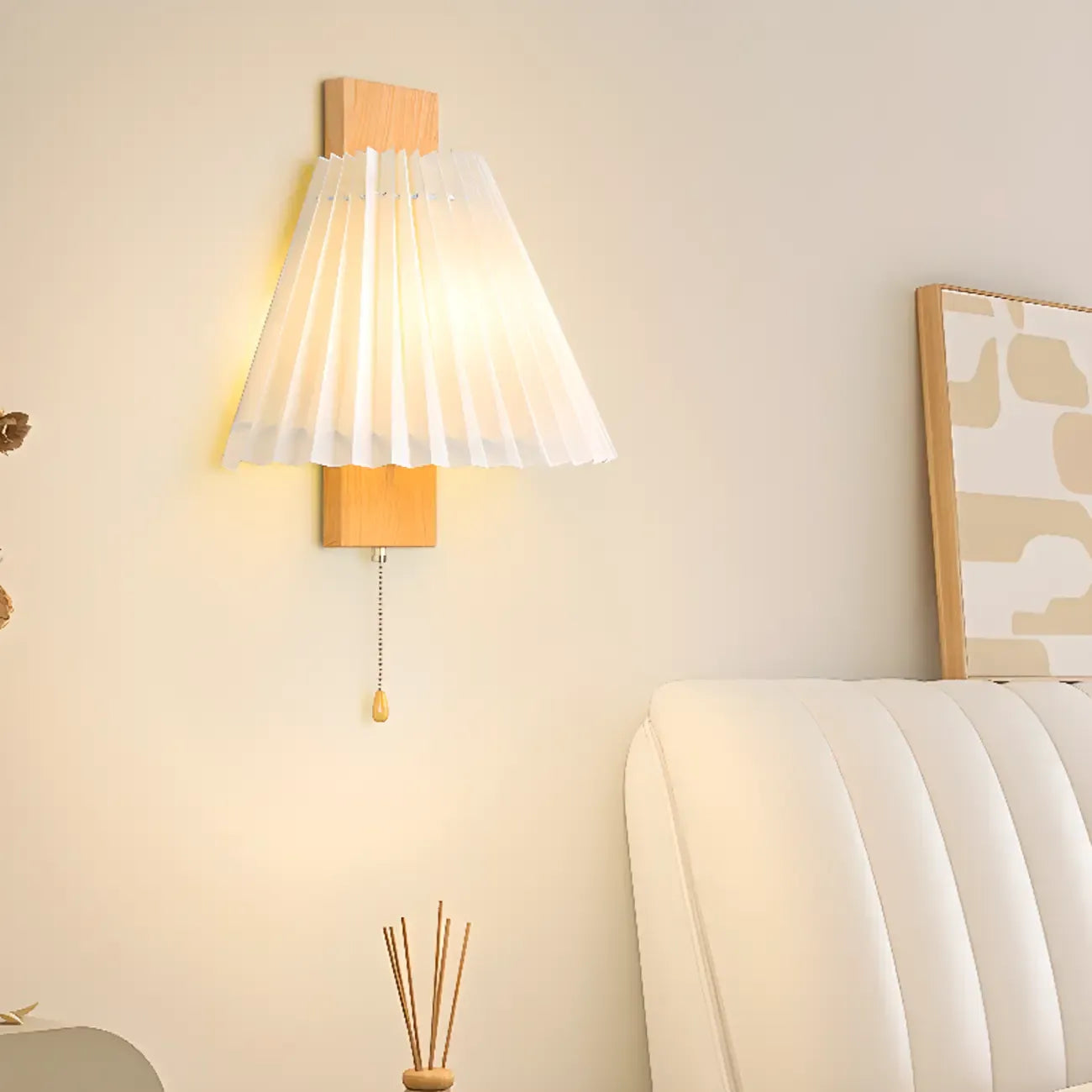 Modern Pleated Wall Sconce with Pull Chain for Living Room