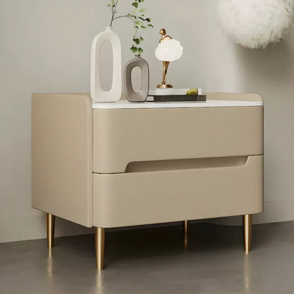 Modern Bedside Table with Marble Top & Storage Drawers