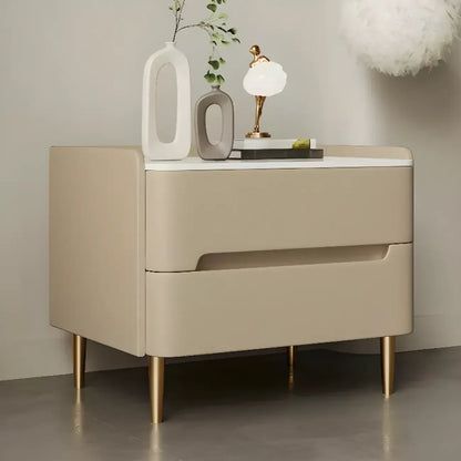 Modern Bedside Table with Marble Top & Storage Drawers