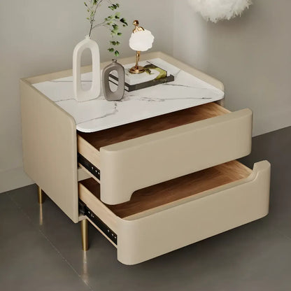 Modern Bedside Table with Marble Top & Storage Drawers