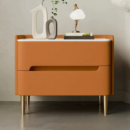 Modern Bedside Table with Marble Top & Storage Drawers