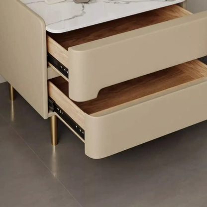 Modern Bedside Table with Marble Top & Storage Drawers