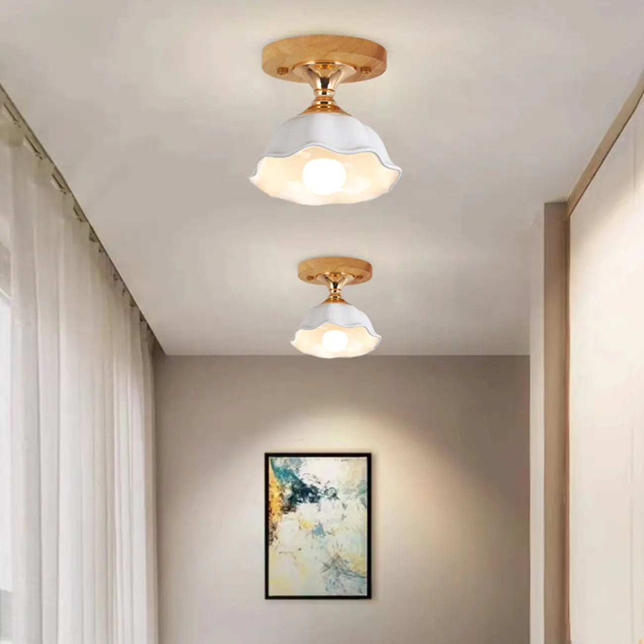 Modern 5 Ceramic Semi Flush Ceiling Light for Hallway Decor