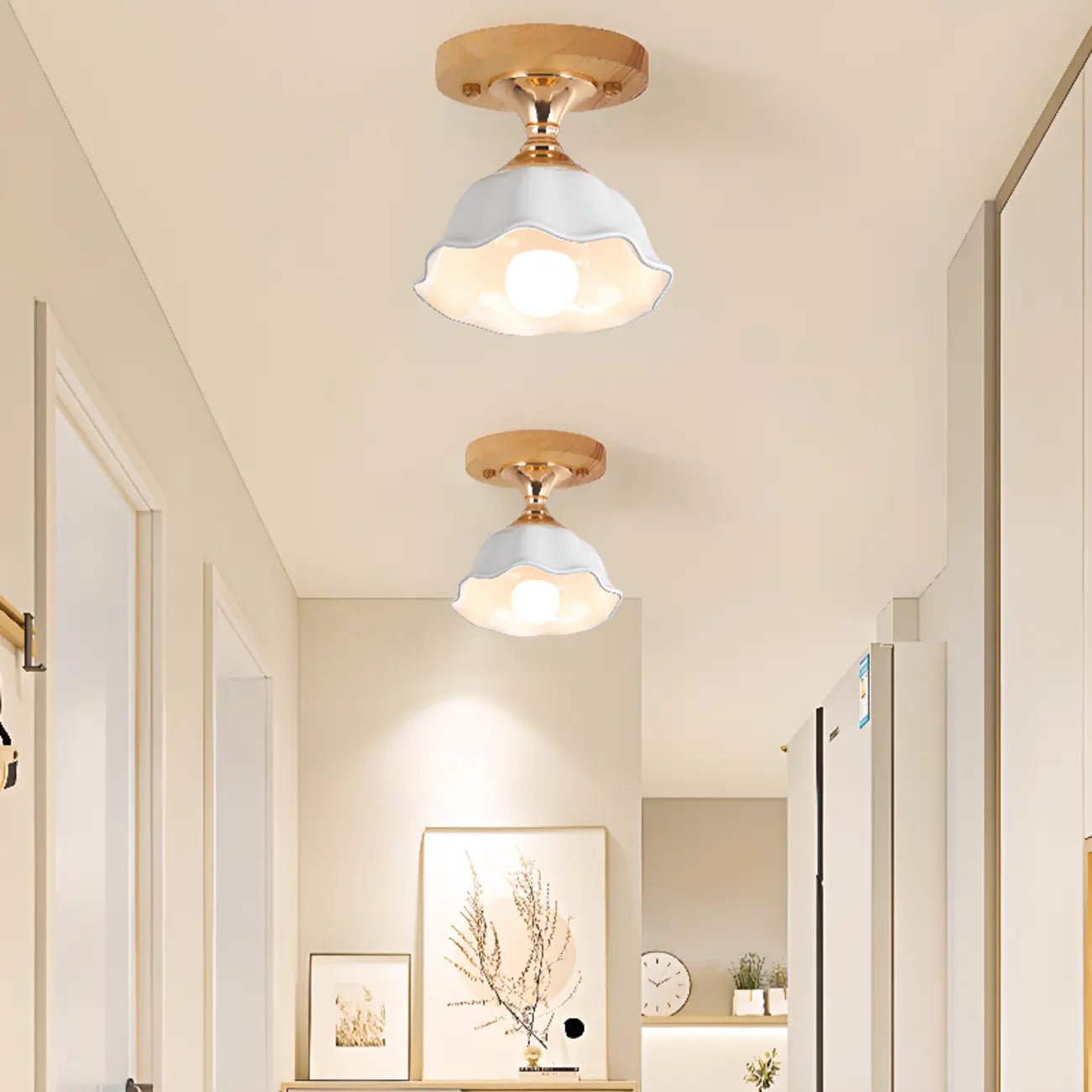 Modern 5 Ceramic Semi Flush Ceiling Light for Hallway Decor
