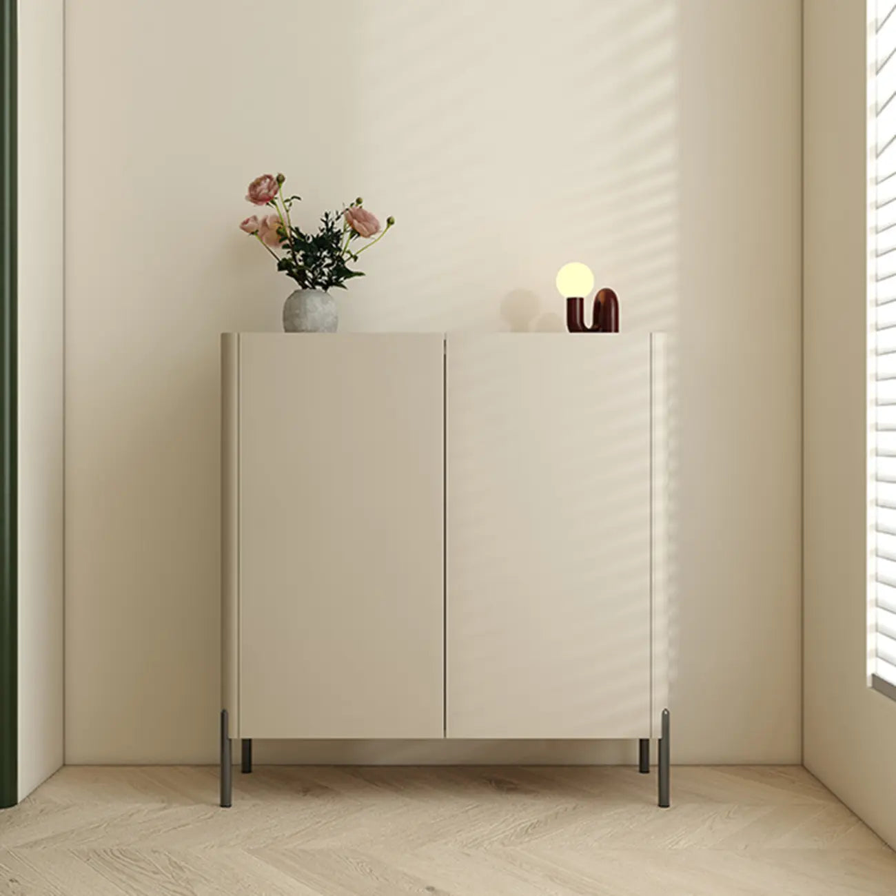 Coffee Solid Wood Shoe Cabinet with Adjustable Shelves