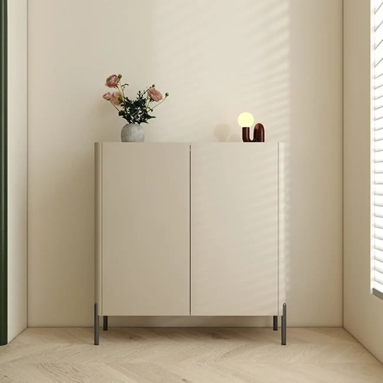 Coffee Solid Wood Shoe Cabinet with Adjustable Shelves