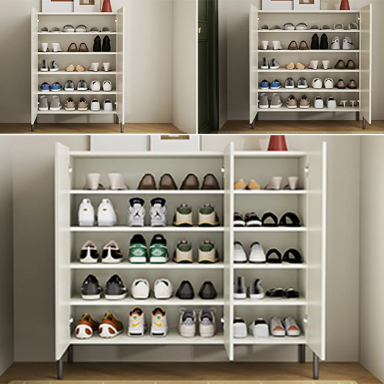 Coffee Solid Wood Shoe Cabinet with Adjustable Shelves
