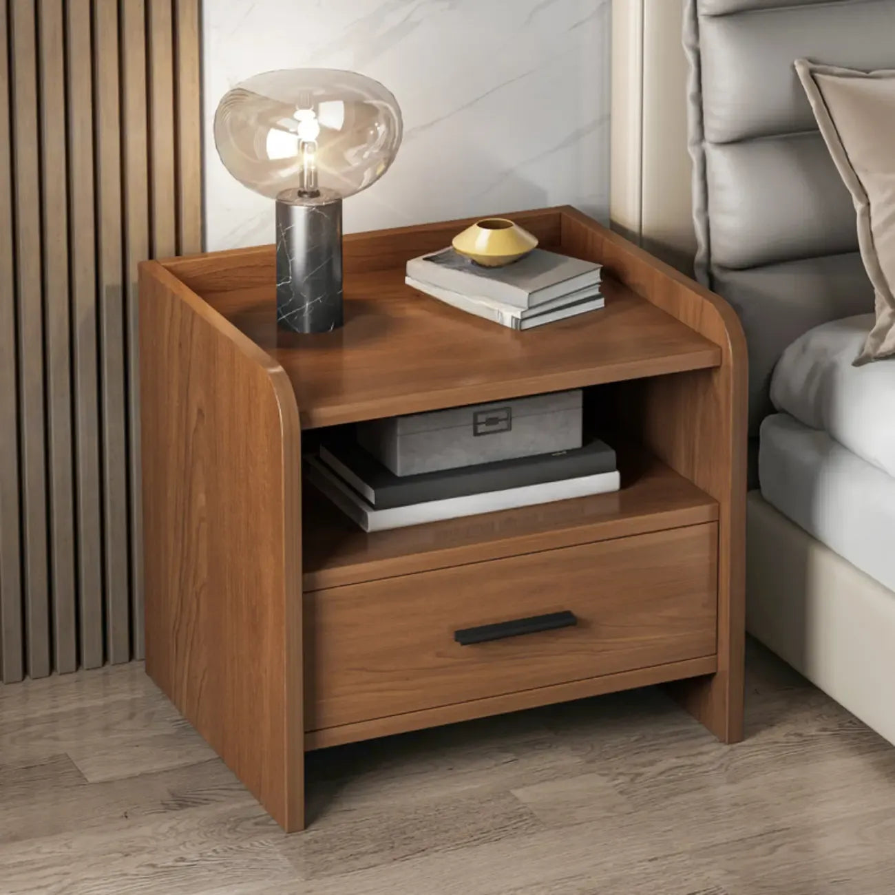 Modern Wooden Bedside Table with Storage Drawer