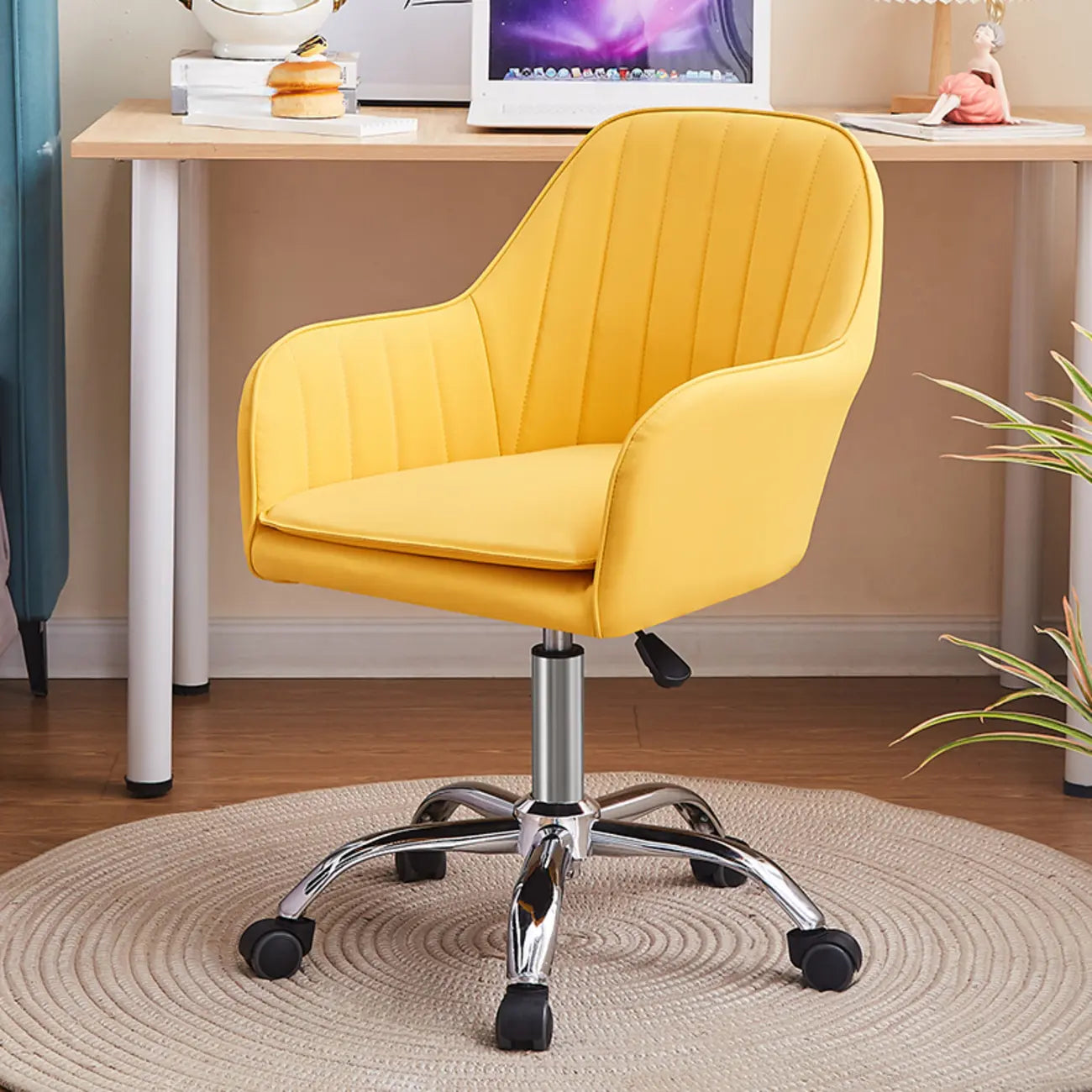 Sleek Grey Leather Swivel Office Chair