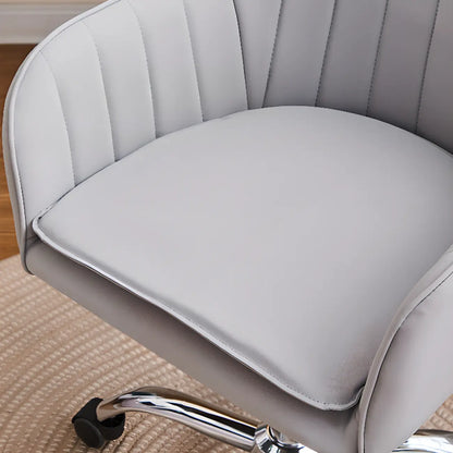 Sleek Grey Leather Swivel Office Chair