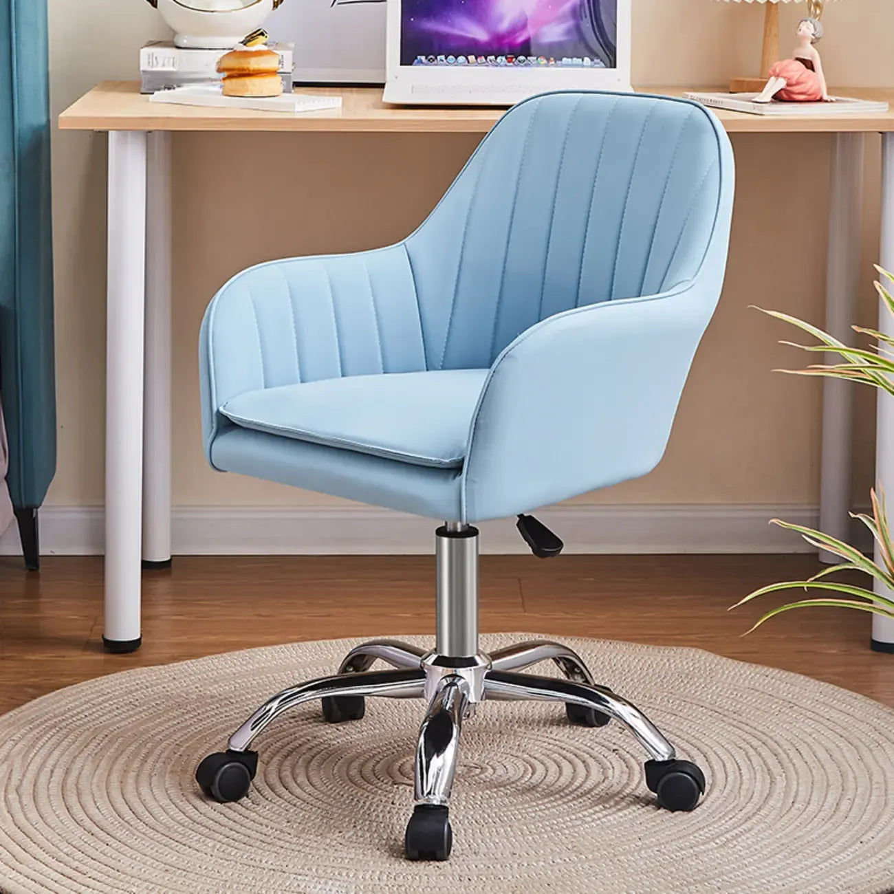 Sleek Grey Leather Swivel Office Chair
