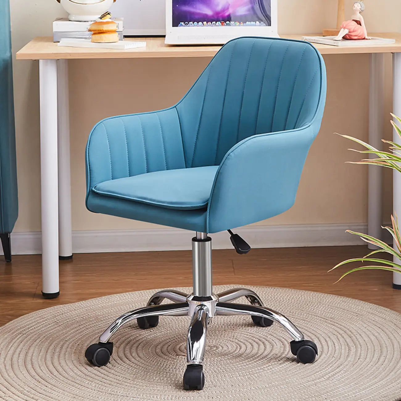 Sleek Grey Leather Swivel Office Chair