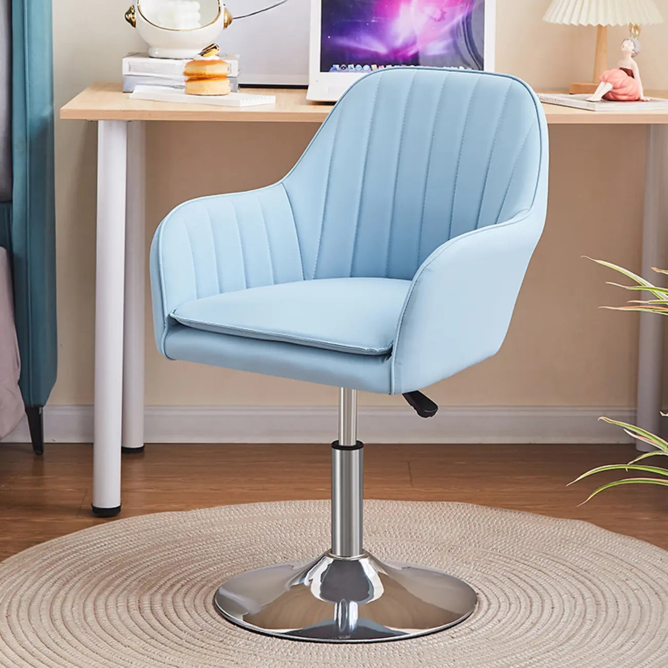 Sleek Grey Leather Swivel Office Chair