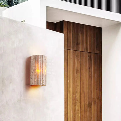 Modern Stone Beige Geometry Outdoor Wall Sconce