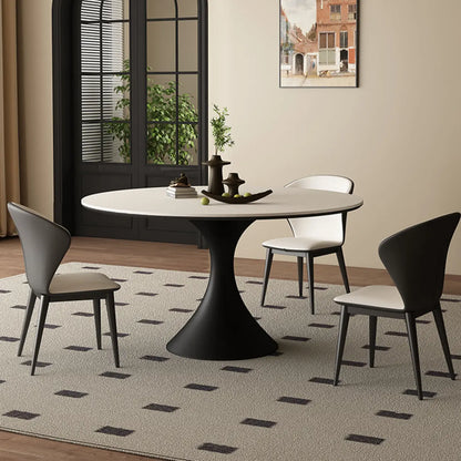Modern Black Pedestal White Stone Top Round Dining Table