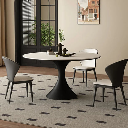 Modern Black Pedestal White Stone Top Round Dining Table
